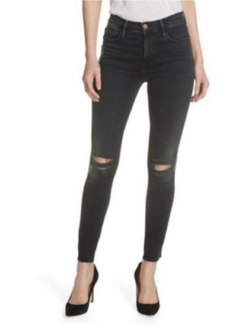 Frame Le High Skinny Knee-Ripped Jeans